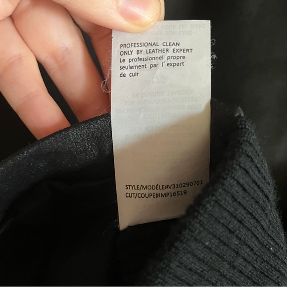VINCE Size Large Goat Leather Moto Jacket Black wool knit panel Scuba neck NWOT - Picture 9 of 13